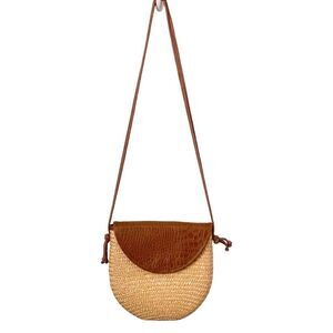 Genie Straw Woven Boho Crossbody Bag in One Size